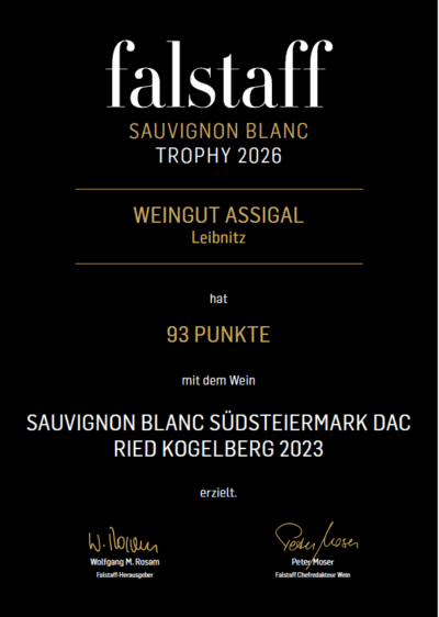 93 Falstaff Punkte Sauvignon Blanc Ried Kogelberg Weingut Assigal